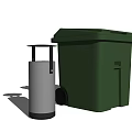 Public Facility With Green Trash Bin And Silver Ashtray For Public Spaces