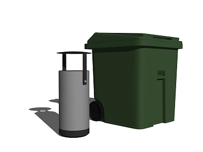 Public Facility With Green Trash Bin And Silver Ashtray For Public Spaces 3d model