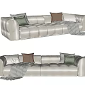 Cream-style three-person sofa in-line sofa multi-person sofa pillow shawl 3d model