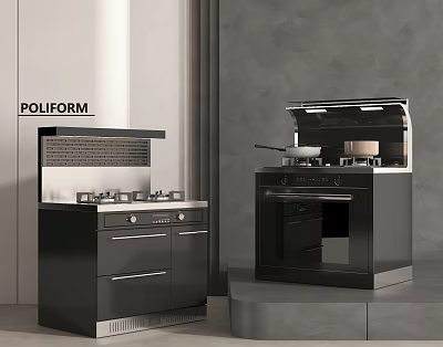Poliform Modern Black Kitchen Stove Oven With Cooking Appliances Design 3d model