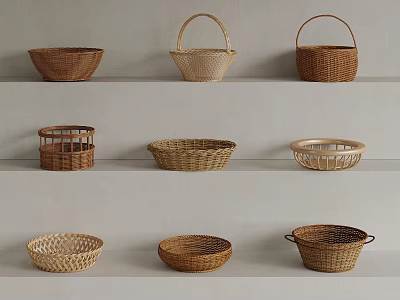 Various Handwoven Baskets In Different Styles With Natural Materials For Home Decor 3d model