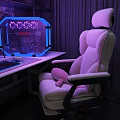 Ergonomic Gaming Office Chair with Pink Cushion and RGB Lighted Computer Setup