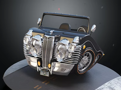 Black Vintage Convertible Car With Classic Design Chrome Accents And Large Headlights 3d model