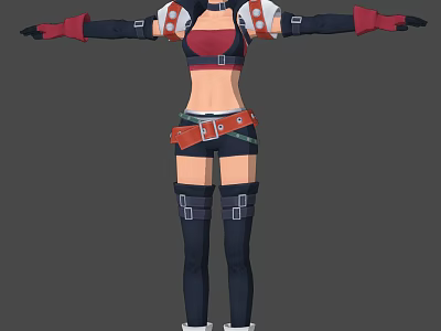 Anime Style Game And Movie Character With Red Black Armor And Short Pants Outfit 3d model