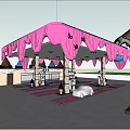 Colorful Ice Cream Themed Service Station With Pink Dripping Canopy And Cone Decorations