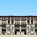Modern Townhouses Exterior Design With Large Windows Green Plants People Walking And Blue Sky