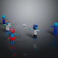 Blue Humanoid Characters And Creatures With Various Costumes Hat Wearing Uniforms And Surrounding Small Objects