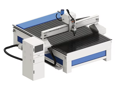 High Precision CNC Router Machine With White And Blue Worktable Control Cabinet And Mechanical Arm 3d model