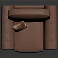 Classic Brown Leather Armchair With Plaid Pillow And Tufted Armrests