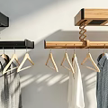 Stylish Wall Mounted Hangers With Black And Wooden Rods Holding Various Colored Shirts