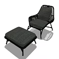 Modern Leisure Chair With Wicker Frame Gray Cushion And Ottoman