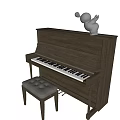 Wooden Musical Instruments And Art Supplies Piano With Upholstered Stool And Sculpture