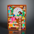 Scenic Bookshelf Reading Nook With Colorful Books Wooden Ladder Green Plants And Girl Reading