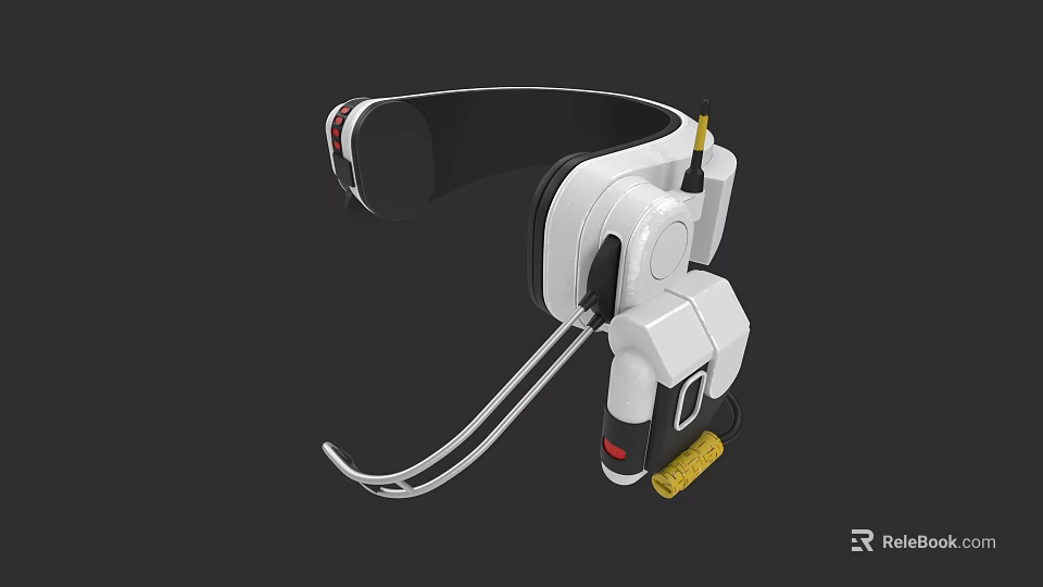 3D Render Modern White Headphone Speaker Design with Black Accents Red Details and Yellow Components 3d model 