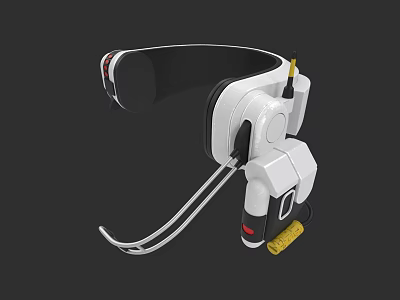 3D Render Modern White Headphone Speaker Design with Black Accents Red Details and Yellow Components 3d model
