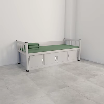 Single Bed With White Frame Green Mattress Side Rails And Storage Drawers 3d model