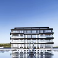 Modern Townhouse Exterior Design With Contemporary Architecture Large Windows Balconies And Green Lawn
