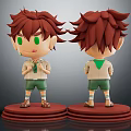 Cartoon Character 3D Model Showing Front Back Views Brown Hair Green Eyes Red Base