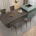 Modern Dining Table Set with Gray Chairs Vase Oranges Tray Glassware and Green Kitchen Island