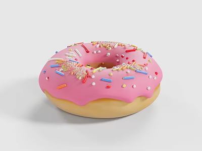 Delicious Sweet Donut with Pink Frosting and Colorful Sprinkles on White Background 3d model