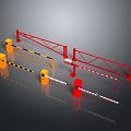 Building Entrance Security Barrier Systems With Red And Yellow Gates And Railings