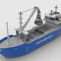 Blue Building Blocks Ship Model With Crane Deck And Cabin Design 3d model