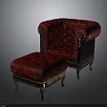 Red Tufted Velvet Armchair With Matching Ottoman And Gold Accent Dark Wood Legs