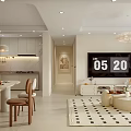 Modern Living and Dining Room Interior With Dining Table Chairs TV Sofa And Pendant Lights