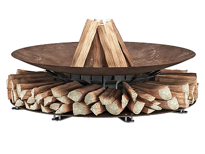 Kitchen Fire Pit With Stacked Wood Logs And Top Tray 3d model