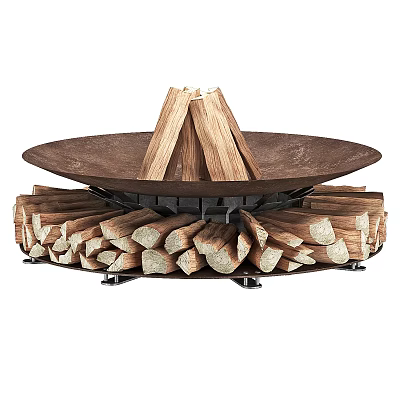 Kitchen Fire Pit With Stacked Wood Logs And Top Tray 3d model