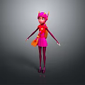 Cartoon Game Movie Character In Pink Dress Purple Leggings With Red Scarf And Orange Bag