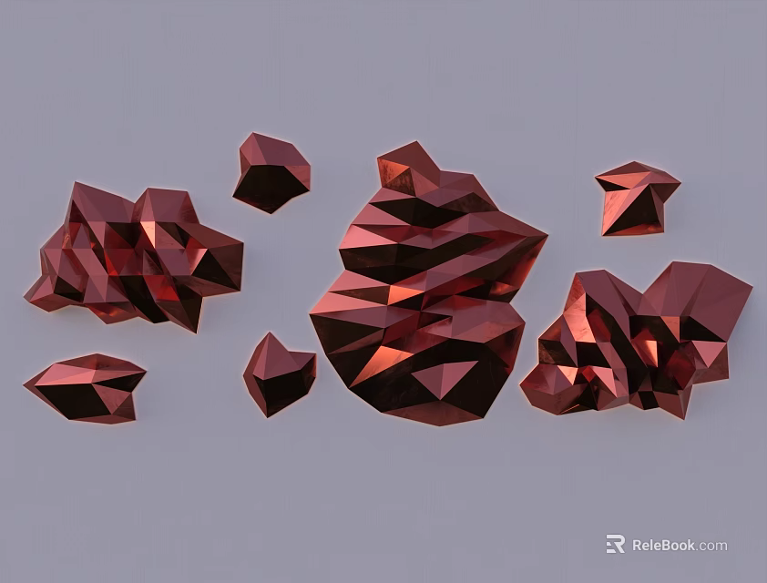 Crimson Red Geometric Polyhedron Wall Decor With Various Sizes And Irregular 3D Shapes 3d model 