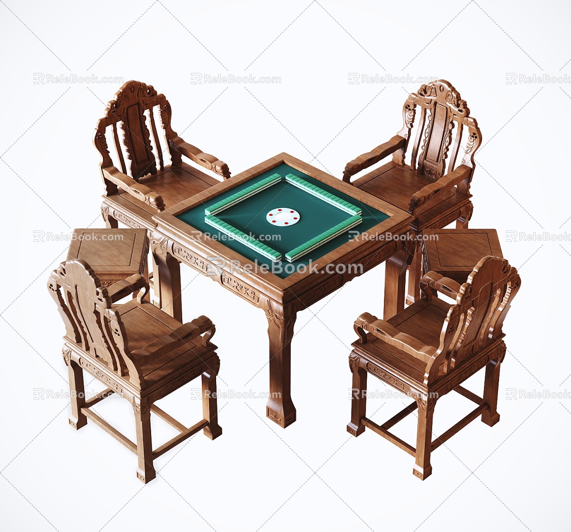 Chinese Mahjong Table Classical Solid Wood Mahjong Table and Chair 3d model