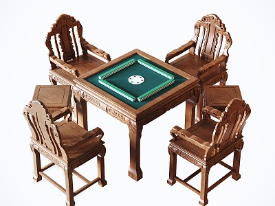 Chinese Mahjong Table Classical Solid Wood Mahjong Table and Chair 3d model