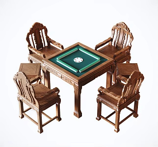 Chinese Mahjong Table Classical Solid Wood Mahjong Table and Chair 3d model