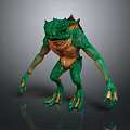Green Reptilian Monster Creature In Standing Pose With Clawed Hands And Back Fin