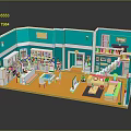 Cartoon Style Room Interior With Kitchen Living Area Stairs And Colorful Furniture