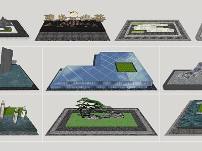 Artistic Garden Ornaments Design With Rock Features Mini Pine Trees And Water Elements 3d model