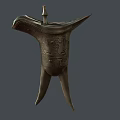 Ancient Bronze Cup with Intricate Carvings Three Legged Design and Pillar Ornaments on Top