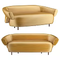 Modern Golden Velvet Multi Seater Sofa With Rounded Armrests And Metal Legs