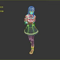 3D Model Anime Female Character With Blonde Hair Blue White Top Purple Skirt Pink Boots