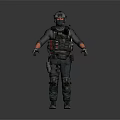 Tactical Soldier In Full Combat Gear With Body Armor And Helmet Standing