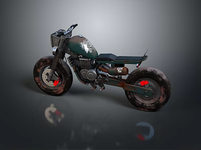 Vintage Dark Green Motorcycle With Large Wheels Red Rims And Black Seat 3d model