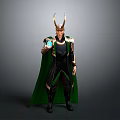 Male Fantasy Character With Golden Horns Green Cape And Glowing Blue Orb