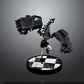 Shiny Metallic 3D Girl Character With Large Mechanical Creature Arms On Checkered Base