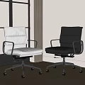 Modern White and Black Leather Office Chairs with Metal Frame and Wheels in Bright Room