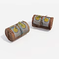 Two Fabric Wrapped Packages With Yellow Circular Patterns And Colorful Stripes Tied With Strings 3d model