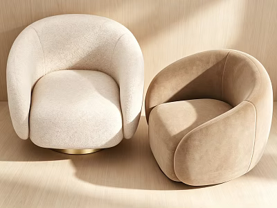 Modern Cream And Beige Armchairs With Round Arms And Gold Metal Bases 3d model