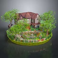 Two Story House With Red Roof Surrounded By Green Trees Garden And Small Pond