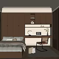 Tatami Bedroom Interior With Brown Wardrobe Desk Chair And Window Decor